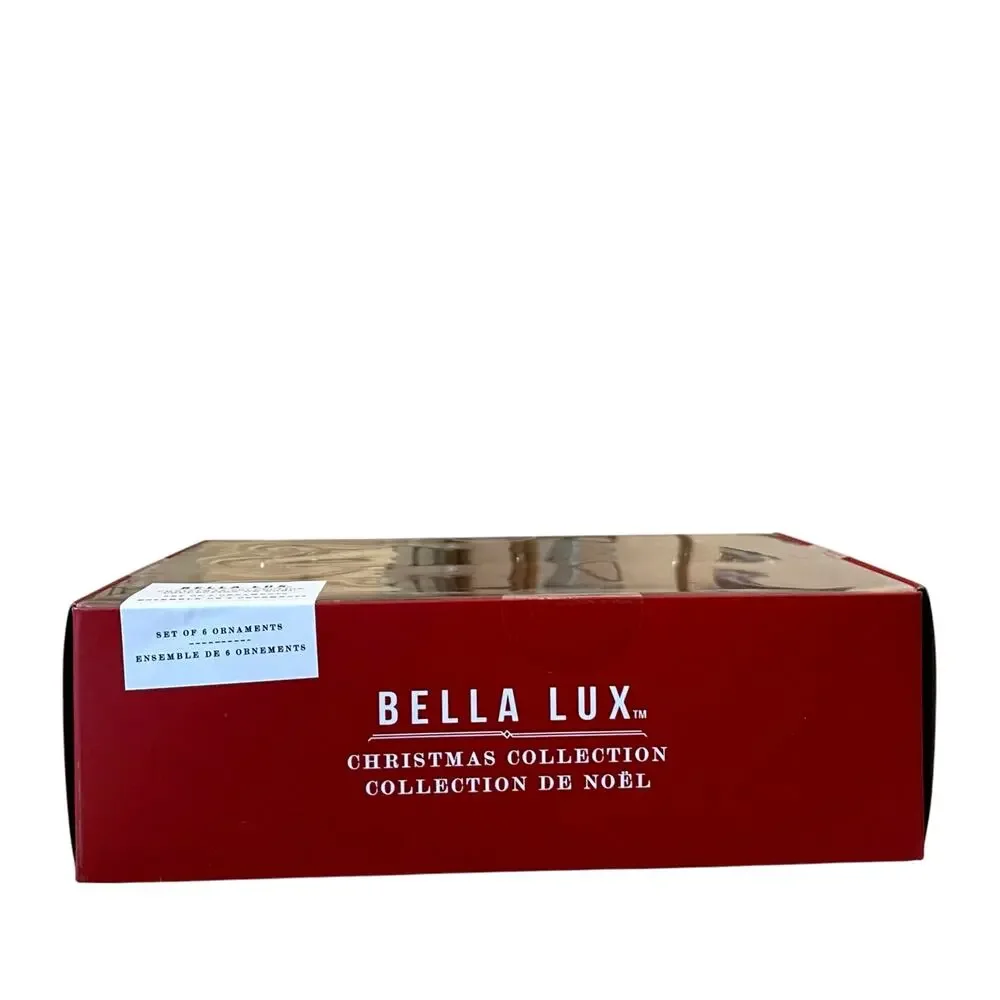 Bella Lux Red Gold Beaded Christmas Ornaments 2.5in Set of 6 Holiday Glam NEW